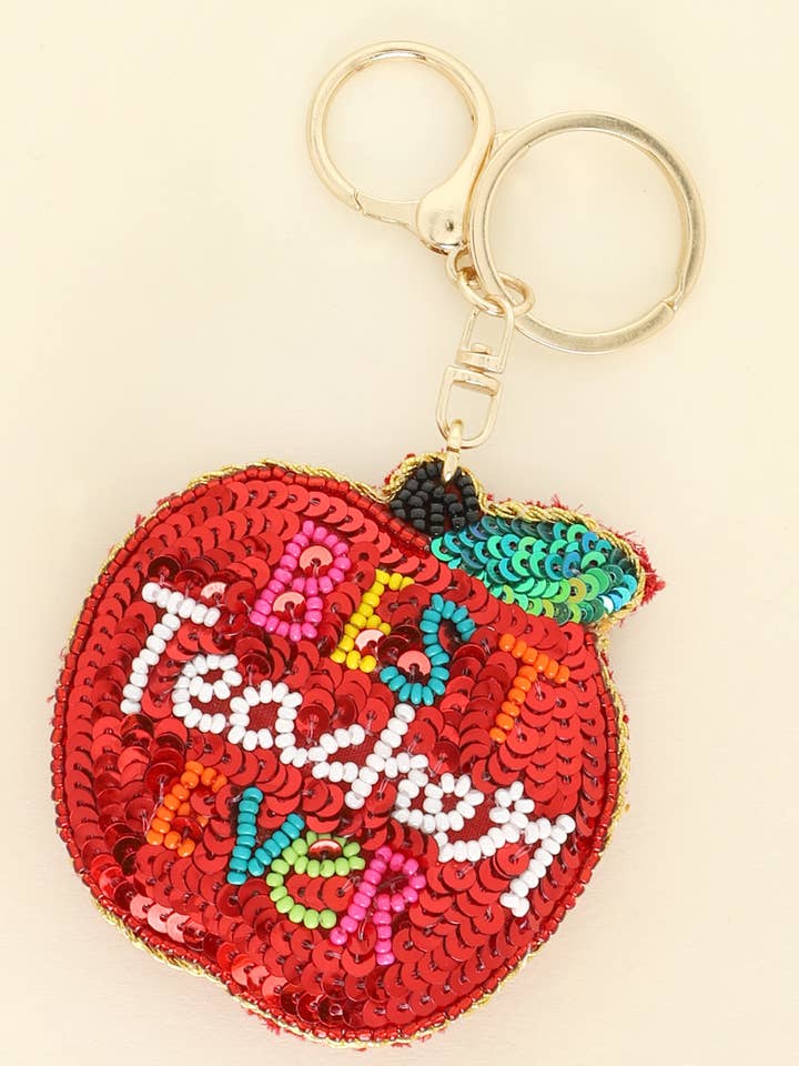 Best Teacher Every Bead Embroidered Apple Keychain for wholesale by SP Sophia Collection