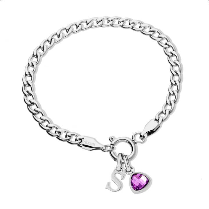 Letter & birthstone bracelet silver voor wholesale door DUCETT
