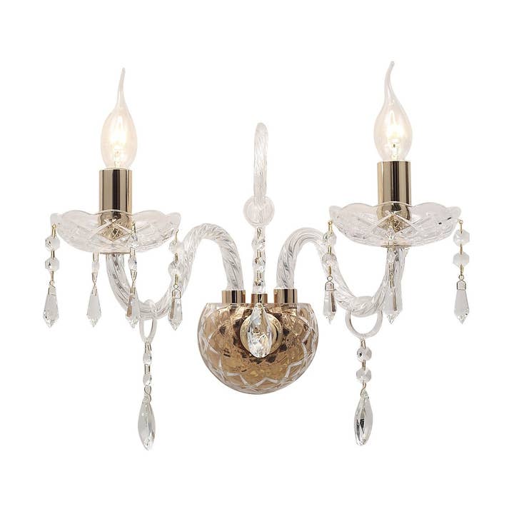 Monalisa wall lamp, in glass and crystal and gold color finish (2XE14) for wholesale by Gruppo F.T