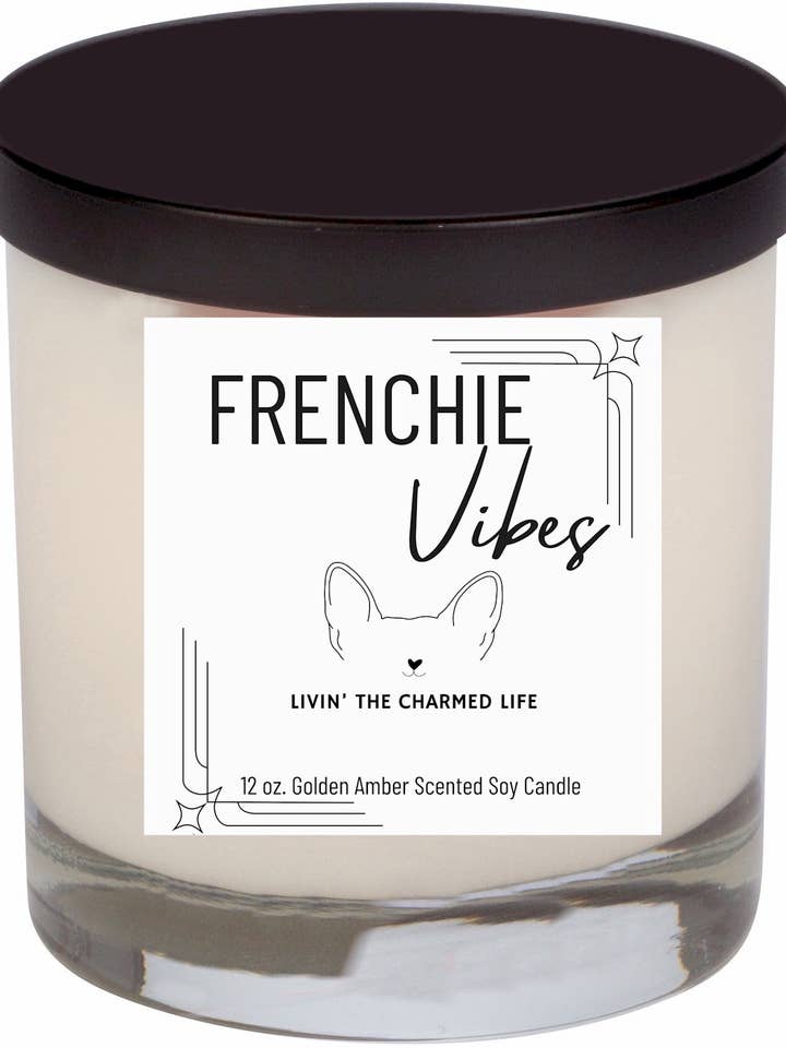 Frenchie Pup Vibes Candle, 12 oz. Candle for wholesale by Candle Consultants
