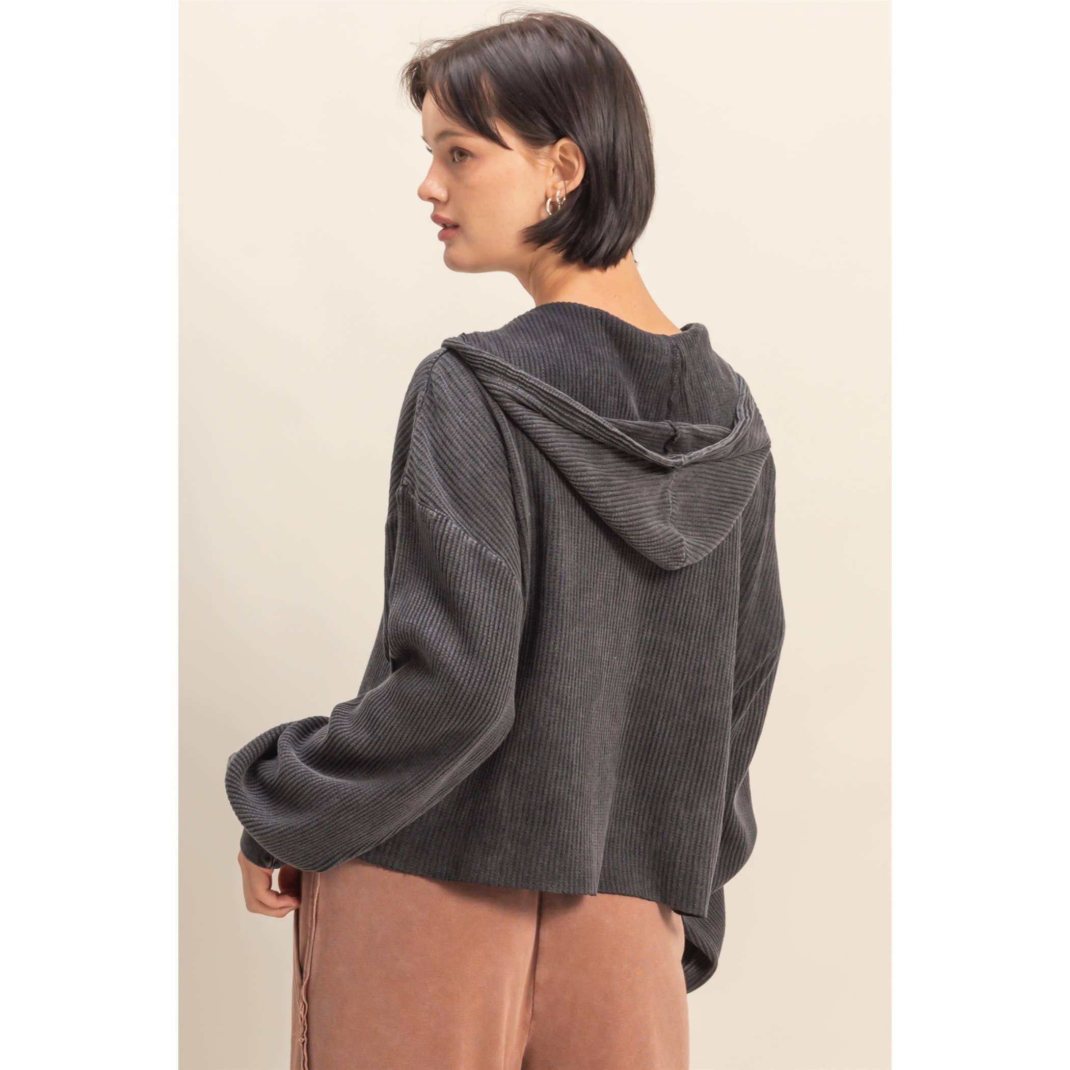 HYFVE – Hoodie – Mulher por atacado – Hoodie de Malha Waffle Cropped com Lavagem Mineral18