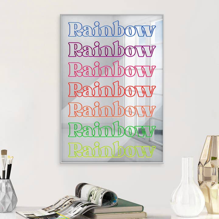 Espejo de pared con forma de arcoíris | Brillo metálico plateado | Arte acrílico para venta al por mayor de 4ArtWorks