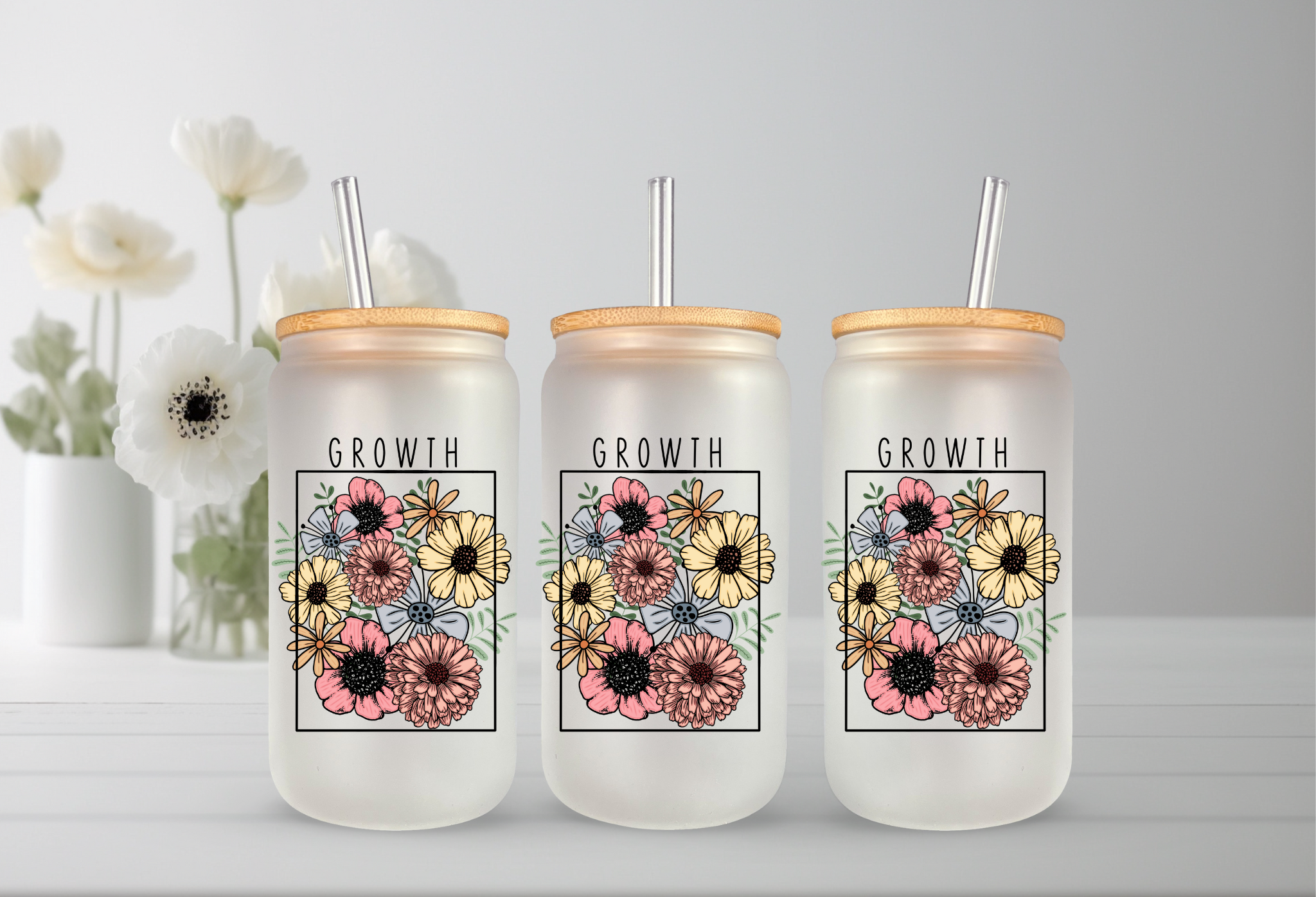 The Inspiration Haven - Wholesale Drinking Glass/Cup - 16 Oz Can Glass- Growth with Florals Gift for her1