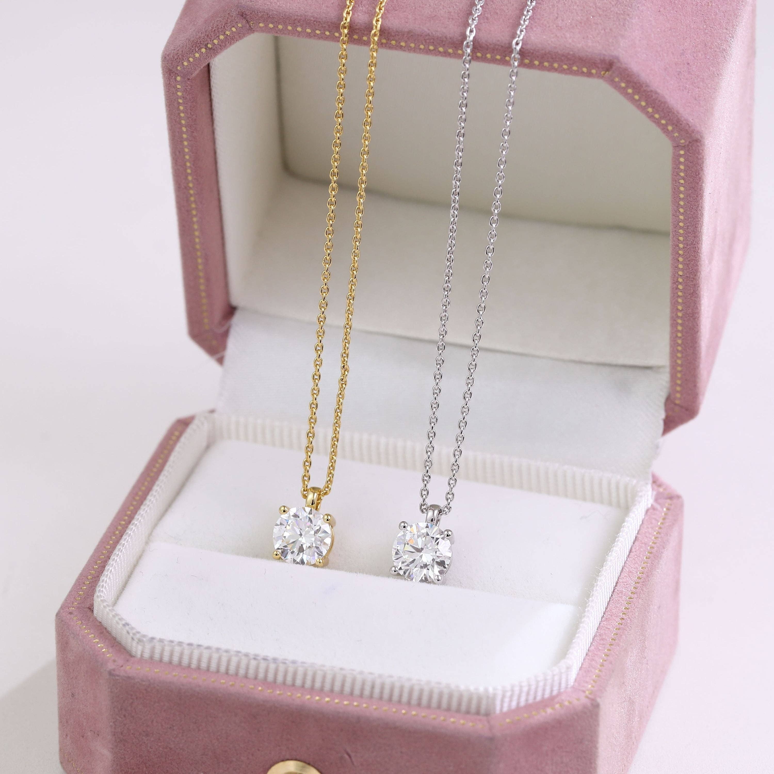 Ellison+Young - Wholesale Pendant/Charm Necklace - 1 Carat Solitaire Diamond Adjustable Necklace - White Gold Plated Sterling silver6