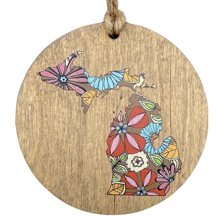 Summer Retro Flowers "Your State Silhouette" Ornament for wholesale by Noomoon