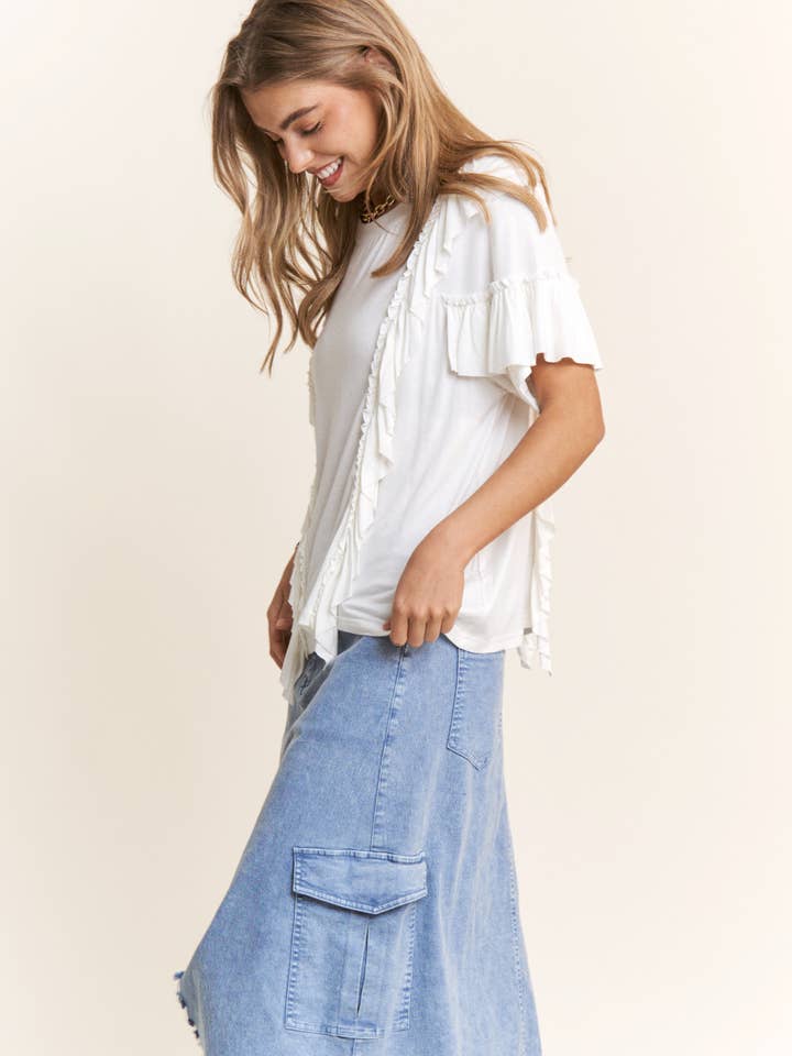 J.NNA - Wholesale Shirt - Women's - Round Neck V Ruffle Knit Top