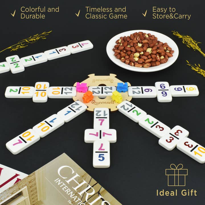 Queensell - Wholesale Board Game - Mexican Train Dominoes Game Double 12 with Numbers6