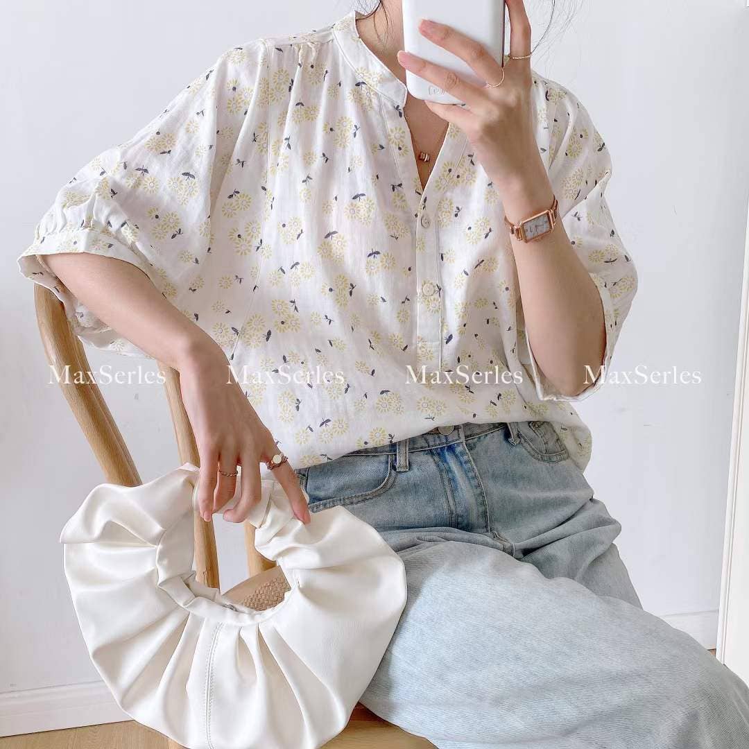 Whisper Mint – Engroshandel Bluse - Dame – Bomuldsgaspulloverskjorte med prikket mønster8