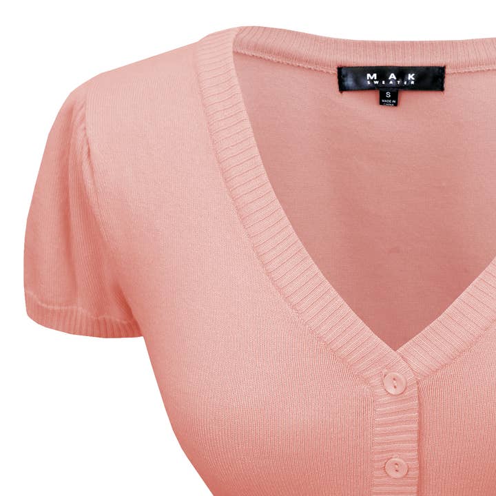 Mak - Vente Cardigan – femme - Cardigan boléro court à manches courtes bouffantes et col en V HB213744