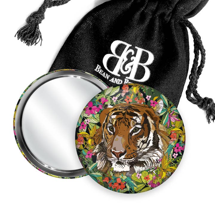 Tiger Wild Cat Pocket Mirror - UK Made - Colourful Gift for wholesale by Bean and Bemble
