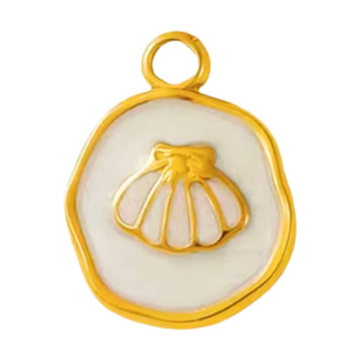 Clam Pendant Charm Gold & White for wholesale by Coco Luna Collection