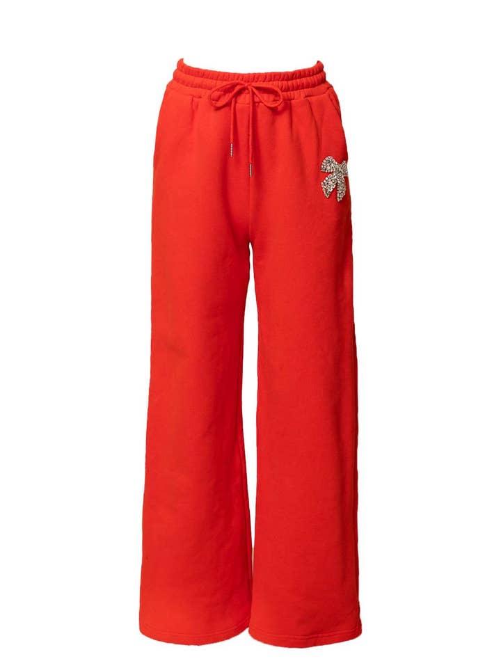 Red Christmas Sequin Bow Sweatshirt And Pants Set for wholesale on Faire1