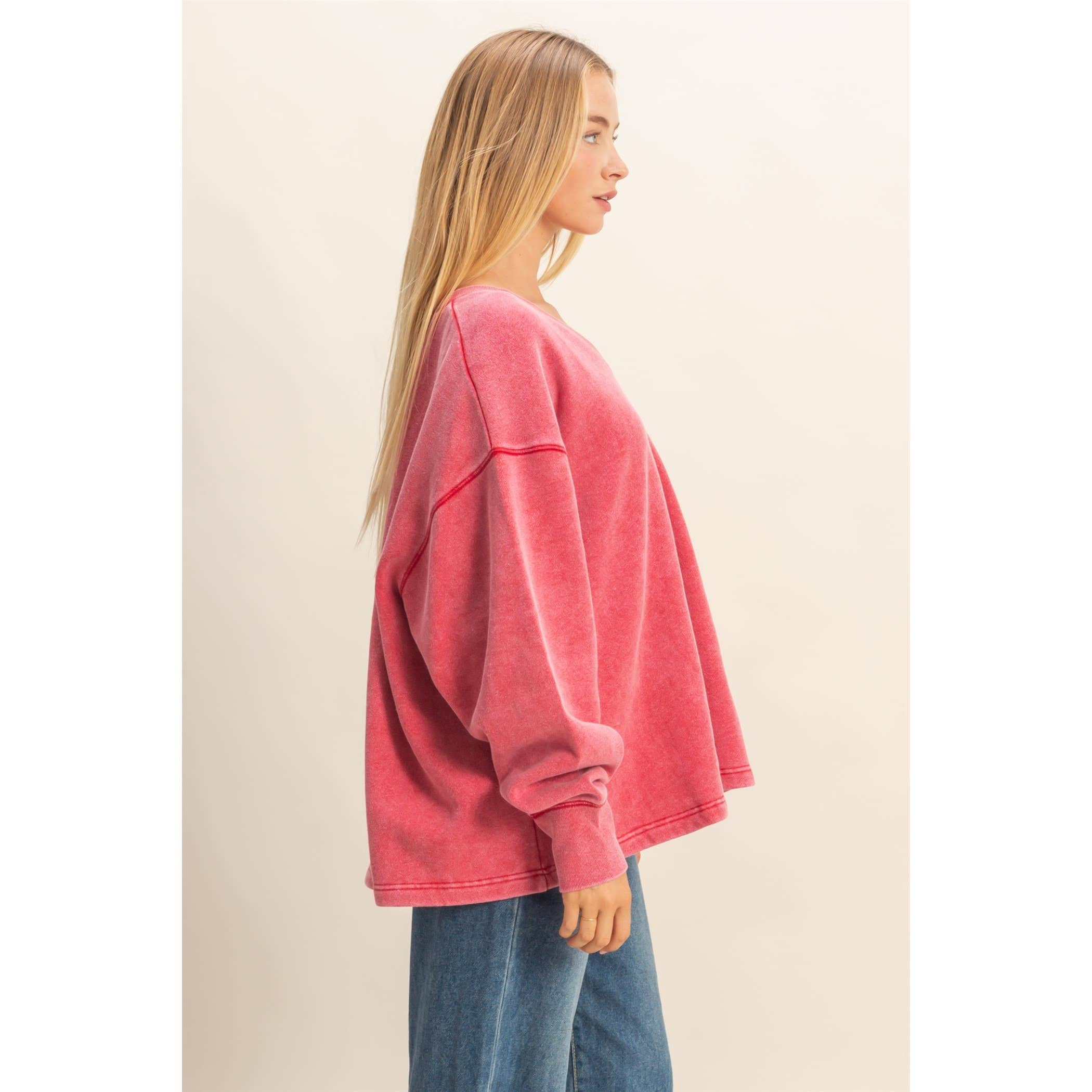 Double Zero - Wholesale Sweatshirt - Women's - Oversized V-Neck Sweatshirt With Raw Edge Detail25