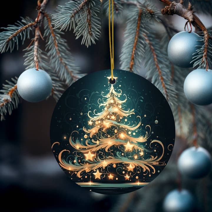 Fernville Creations - Wholesale Ornament - Green & Gold Holiday Ornament, Ceramic Stocking Stuffer2