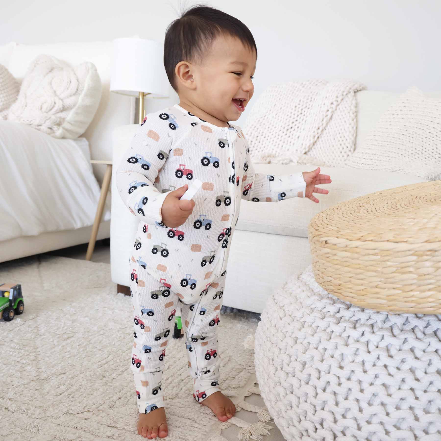 Caden Lane - Wholesale Jumpsuit - Baby - Little Farmer Bamboo Waffle Convertible Zip Romper0