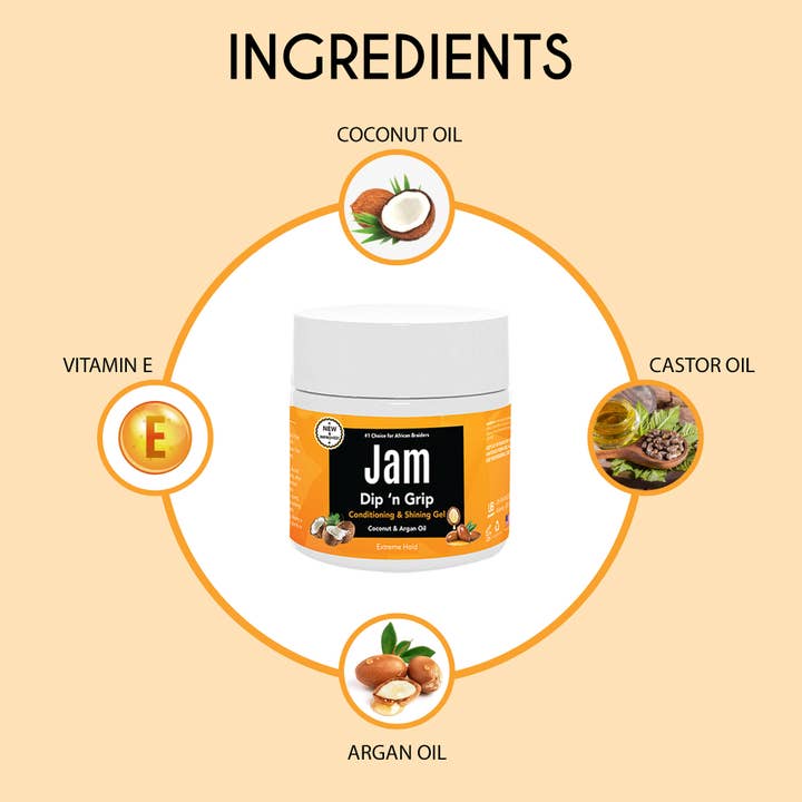 UB BRANDS INC - Wholesale Hair styling gel/mousse - Jam Dip N Grip Coconut & Argan Oil Shining Gel 6oz3