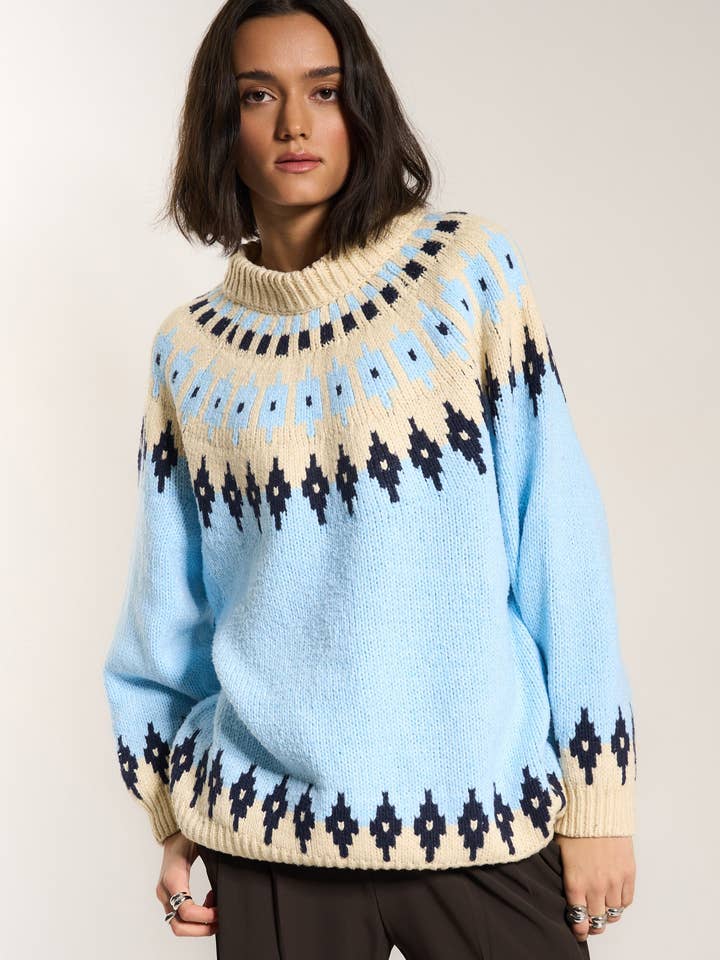 Callahan Knitwear - Wholesale Knit Sweater - Women's - Kathleen Fair Isle Pullover - Sky1