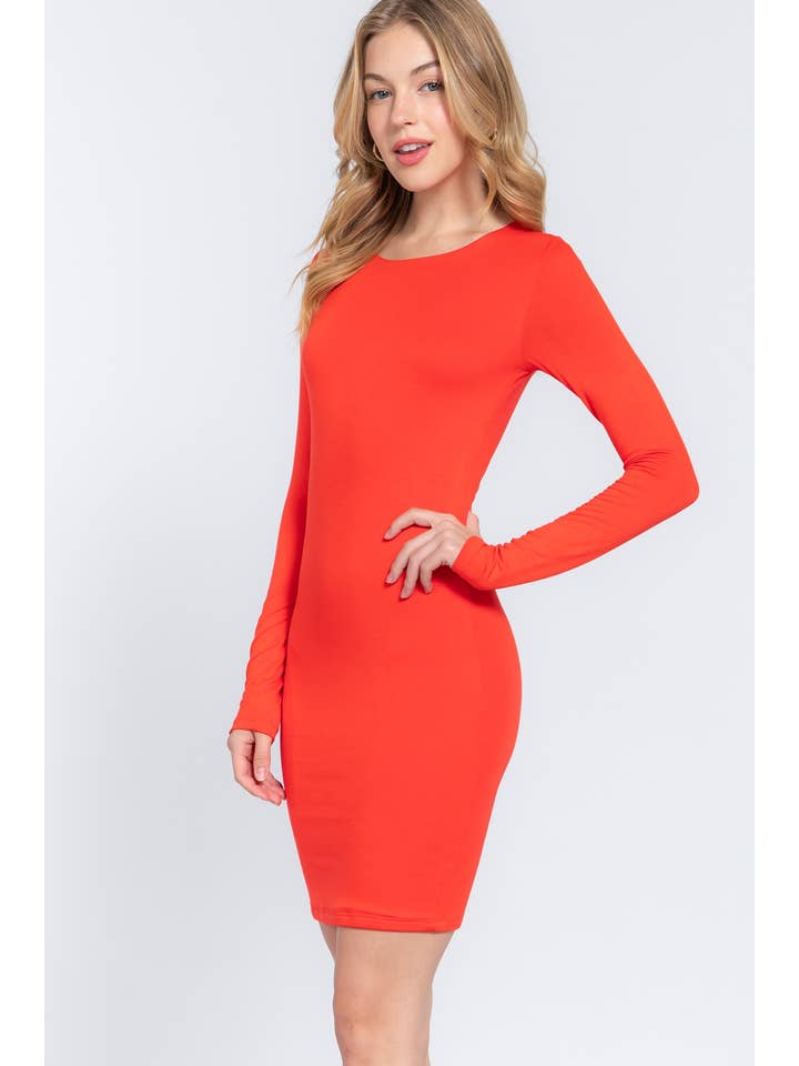 Active Basic | Active USA - Wholesale Dress - Women's - Long Sleeve Crew Neck 2 Ply Rayon Jersey Mini Dress3