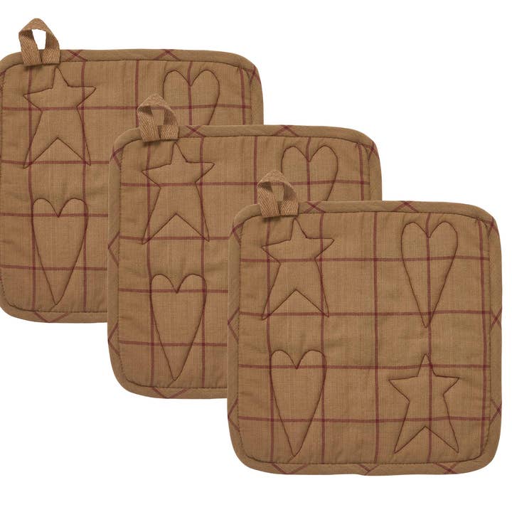 VHC Brands - Wholesale Oven Mitt/Pot Holder - Connell Patchwork Pot Holder Set of 3 8x8