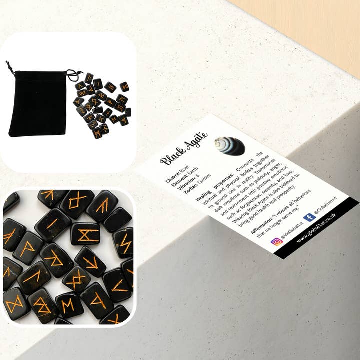 VIE - Wholesale Spiritual Stone/Crystal - Rectangular Rune Set with Pouch
