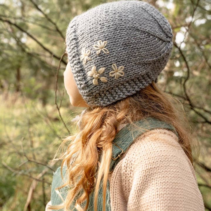 Acorn Kids - Wholesale Newborn/knit hat – Baby - Flowers Bonnet Grey1