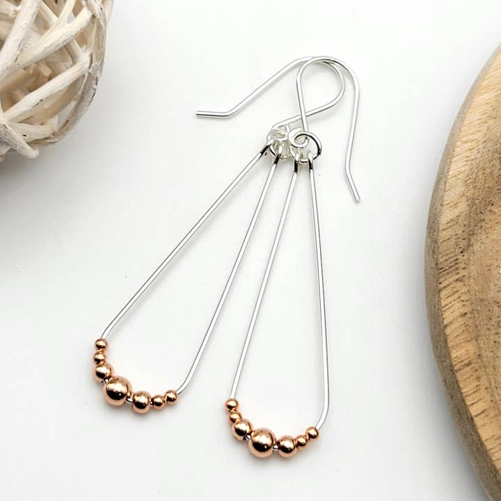 Bijou by SAM - Wholesale Dangle Earrings - Long Sterling Silver and Copper Hoop Earrings