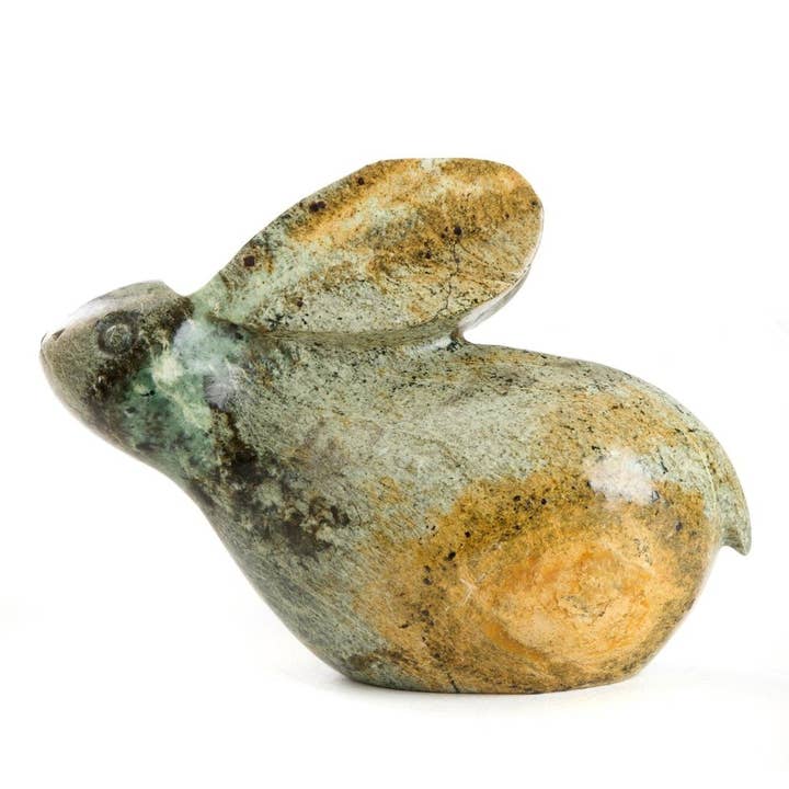 African Modern - Wholesale Sculpture - Hand Carved Green Serpentine Stone Rabbit Sculpture