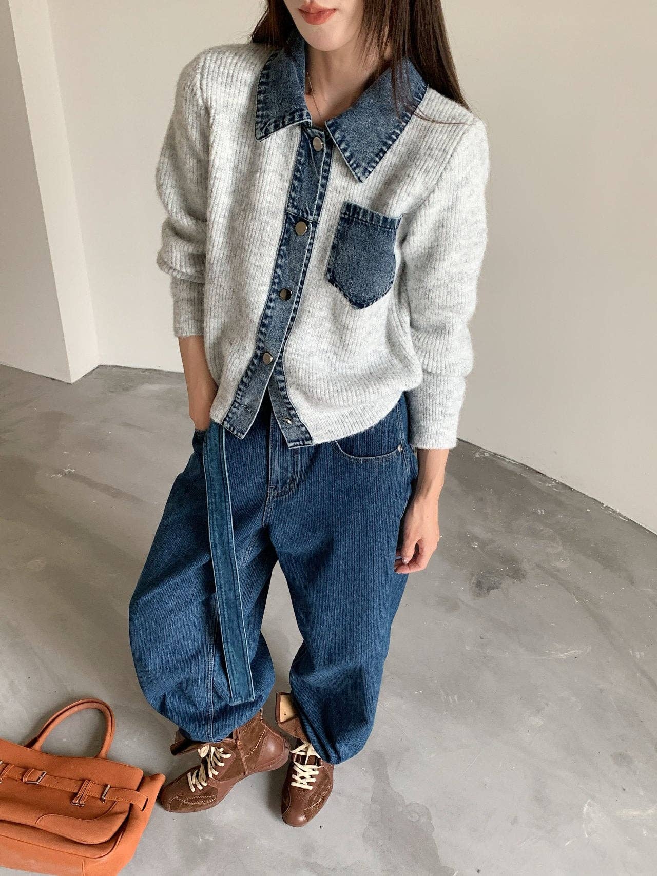 Little Light - Wholesale Jacket - Women's - Denim Layered Pocket Knit Jacket15