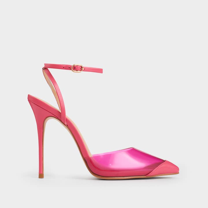 Escarpins Ariel en cuir rose avec vinyle. pour la vente par Omais