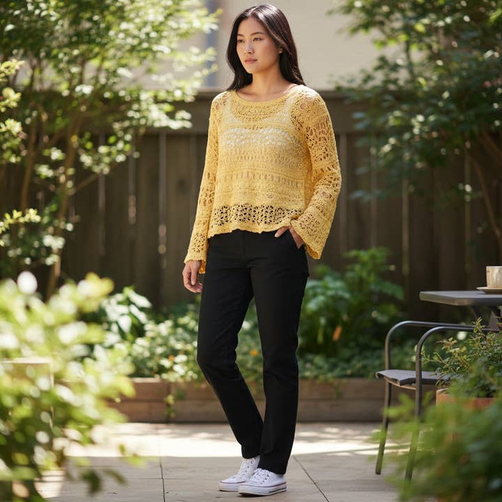Bianca Yellow Crochet Long Sleeve Top for wholesale by Ida Louise