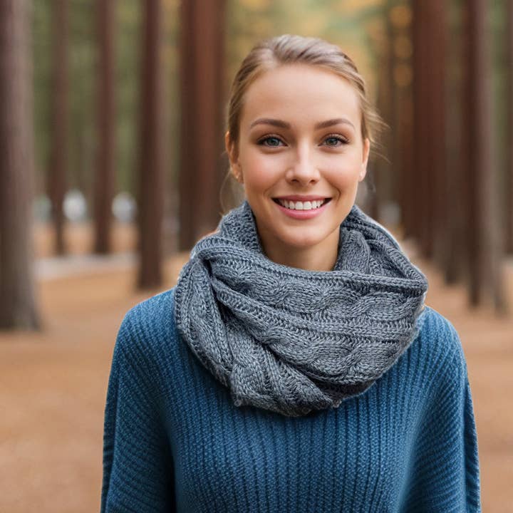 Selat - Cable Knit Double Snood - Denim Blue for wholesale by Black Ginger