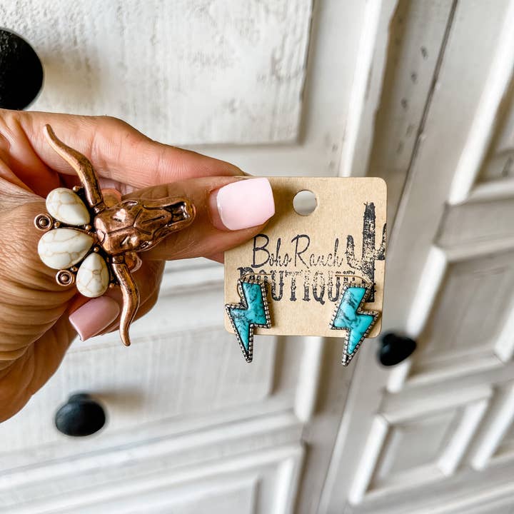 Boho Ranch Shop - Wholesale Stud/Post Earrings - Western Lightning Bolt Thunder Earrings2