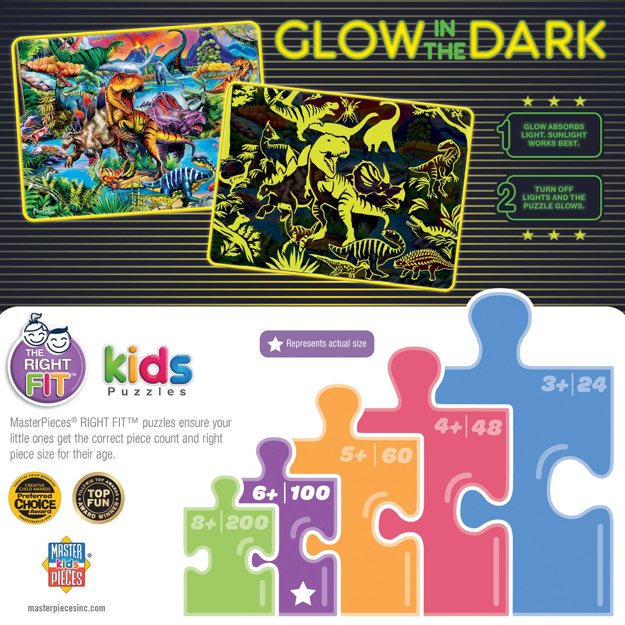 Masterpieces Puzzles - Wholesale Puzzle - Kids - Glow in the Dark - King of the Dinos 100 Piece Puzzle2