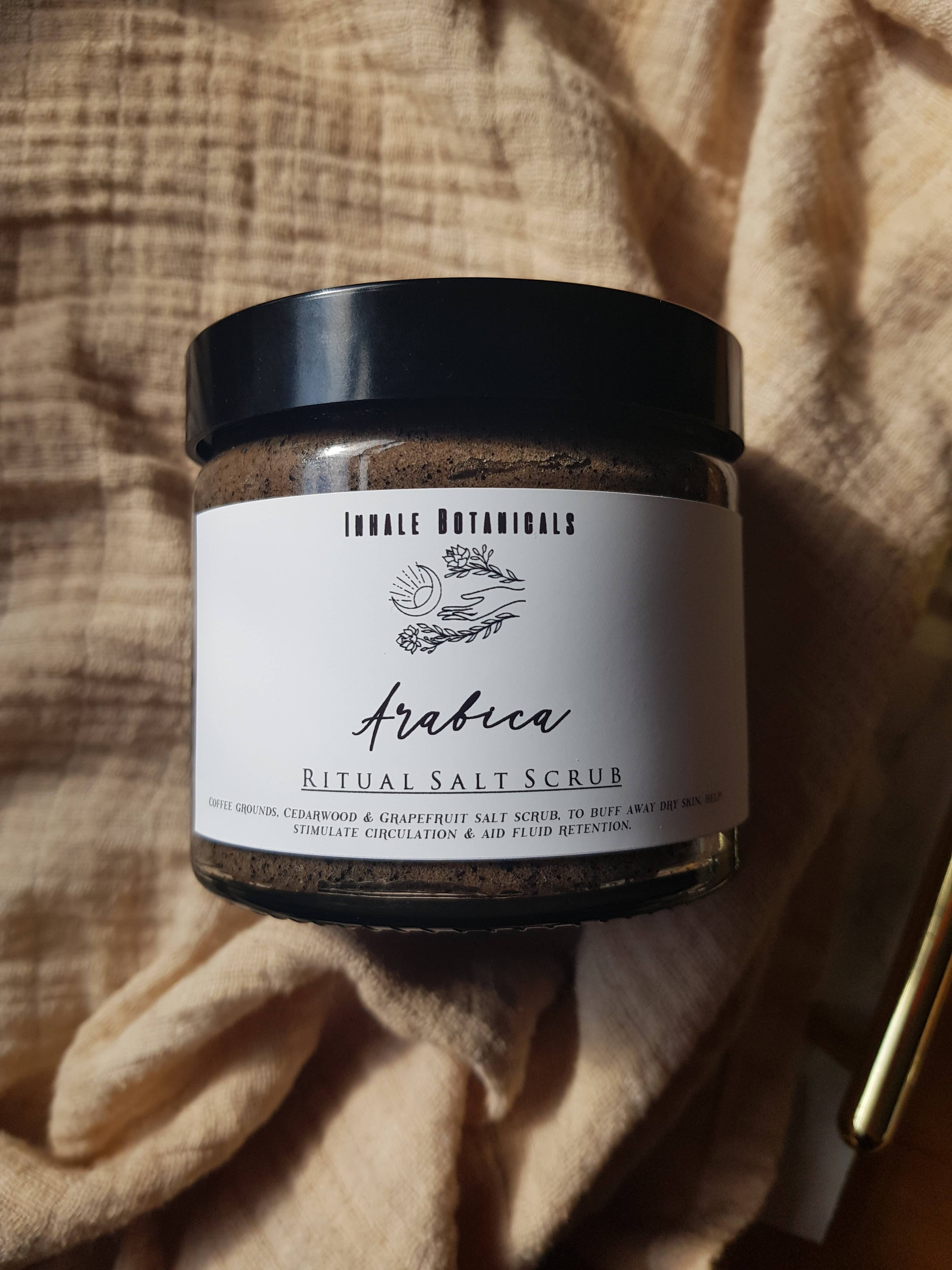 Inhale Botanicals – wholesale Body scrub/exfoliant – Arabica Ritual Salt Scrub, 350g Jar2