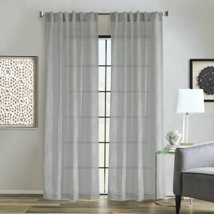 Emma Dual Header Curtain Panel 52 x 84 in Grey for wholesale by Commonwealth Home Fashions