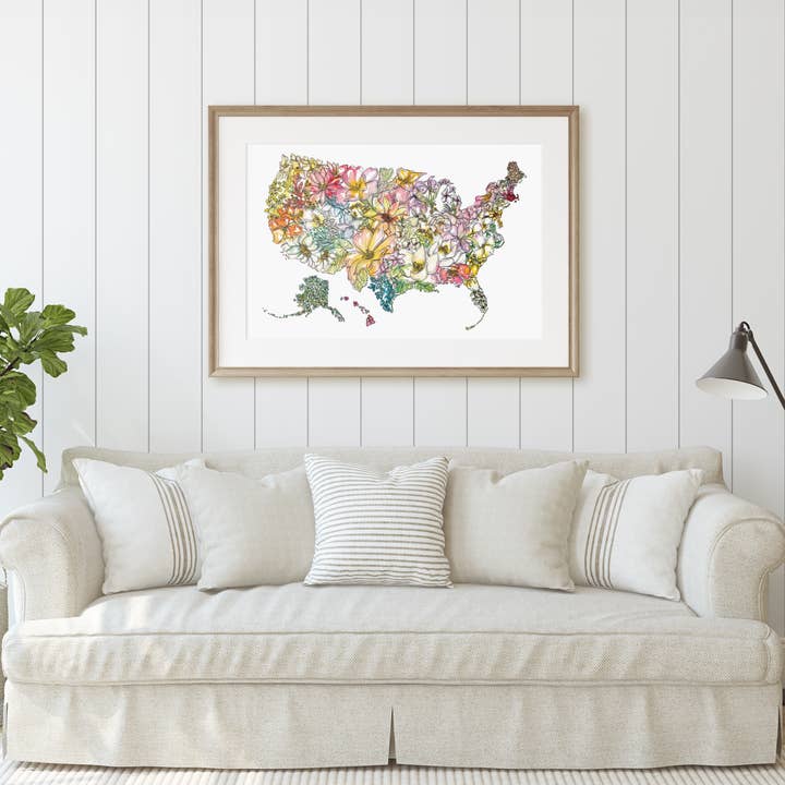 Amanda Klein Co. - Wholesale Art Print - USA Floral Wall Decor Poster featuring 50 State Flowers4