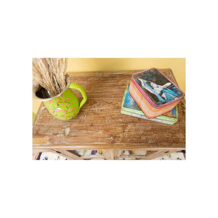Namaste – wholesale Cabinet – Distressed Wood & Glazed Door Cabinet With Central Shelf