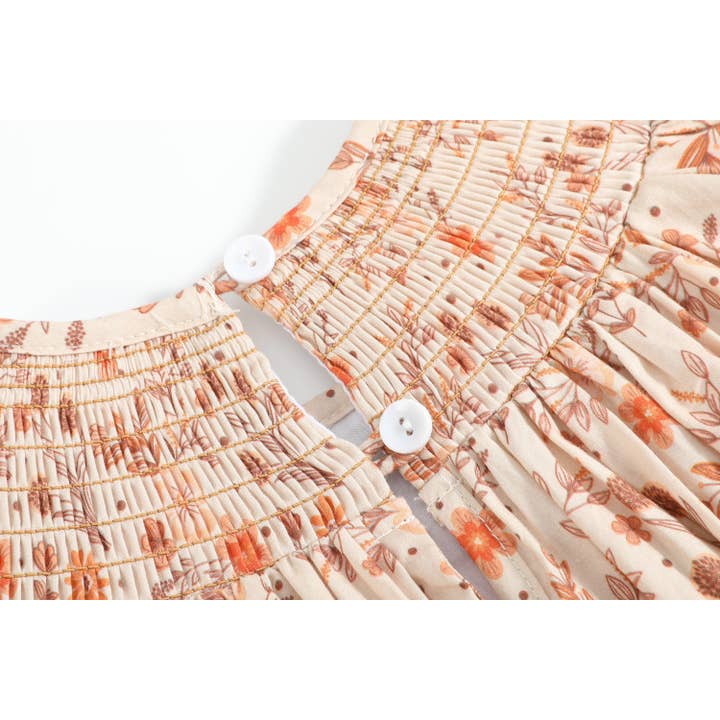 Lil Cactus - Wholesale Dress - Kids - Brown Floral Smocked Bishop Dress3