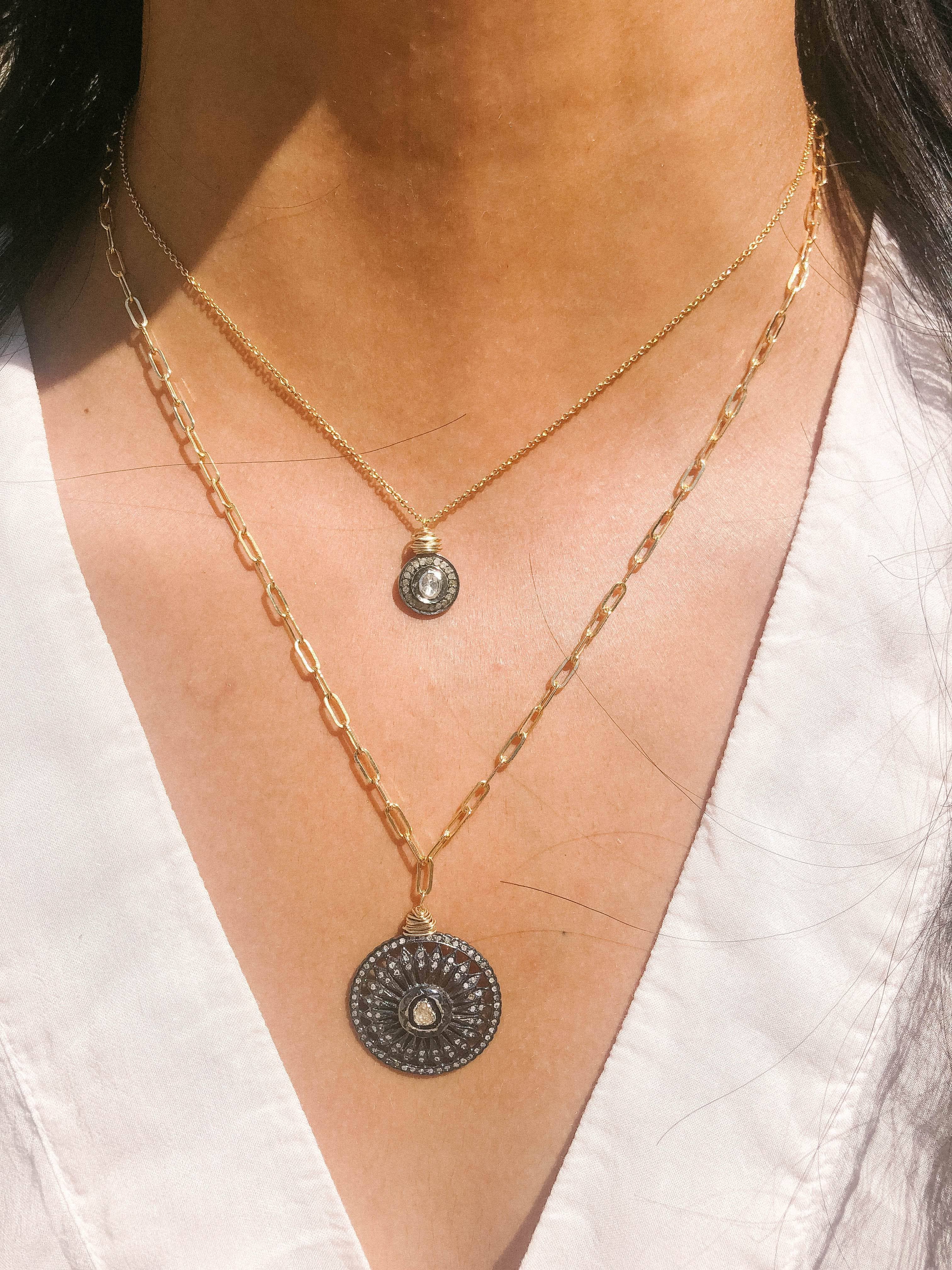 REMOVED BRAND - Wholesale Pendant/Charm Necklace - Rose Cut & Pave Diamond Round Delicate Necklace1