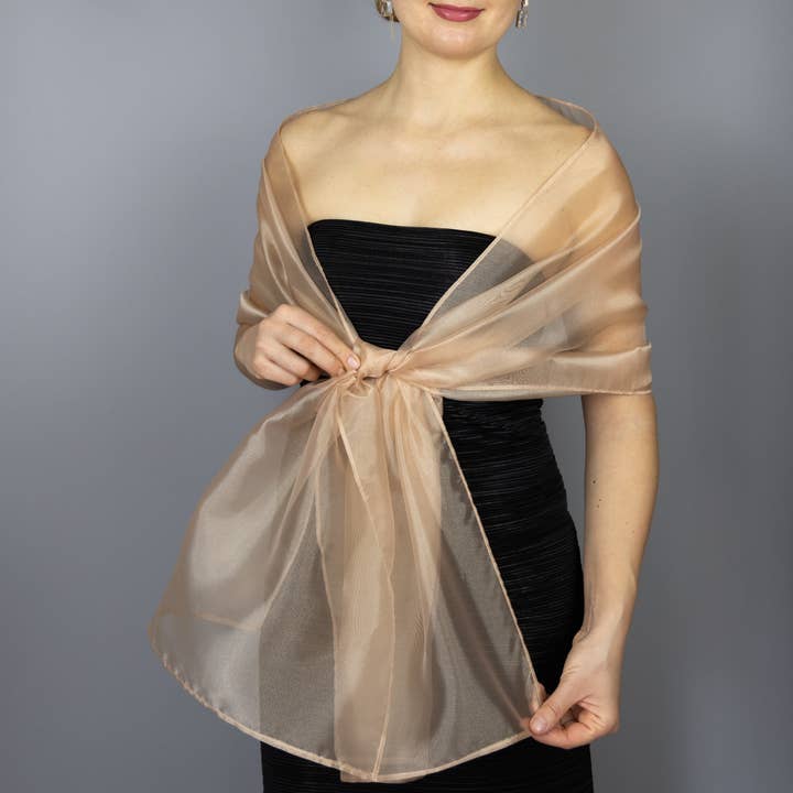 BridalSpain – Wrap - Mulher por atacado – Envolvimento, Xaile e Lenço de Organza Transparente Champanhe para a Noite