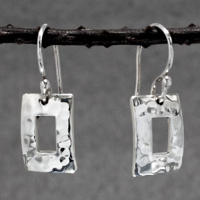 Small Artemis Hammered Off-Center Rectangle Earrings Dangle for wholesale by Emilio Sotelo Jewellery