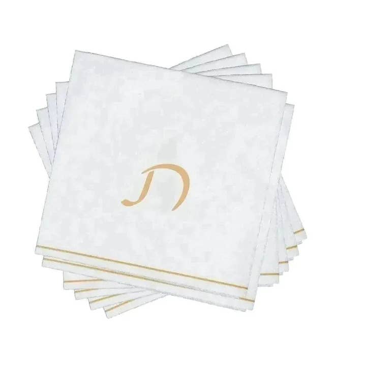 White and Gold Hebrew TUF Paper Cocktail Napkins | 16 Napkins for wholesale by Luxe Party