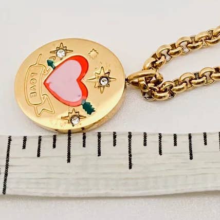 HoopLa - Wholesale Pendant/Charm Necklace - Love Painted Enamel Talisman Necklaces. Engraved. Steel 14