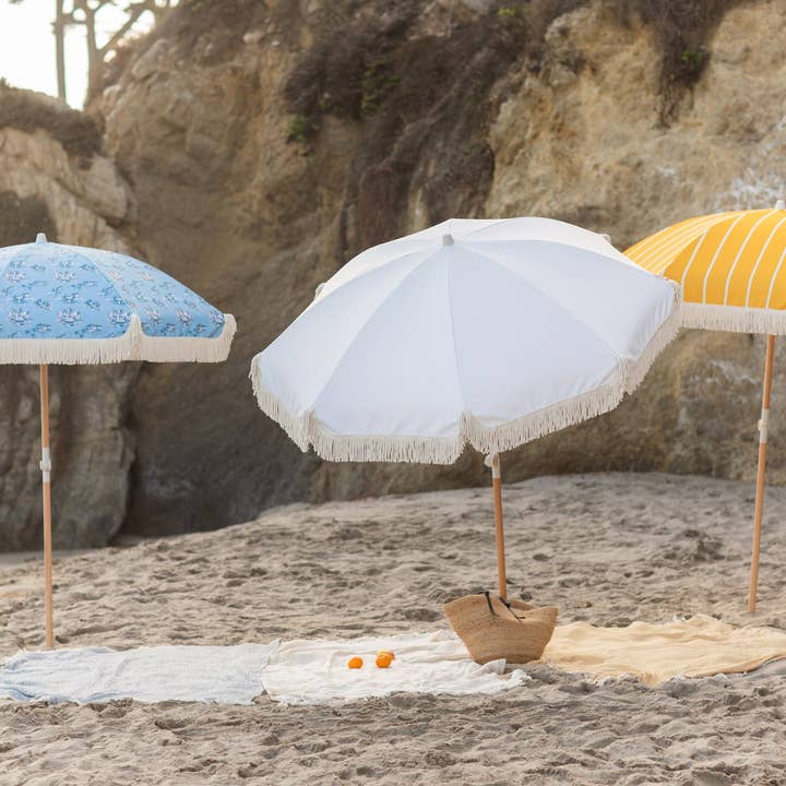 Wind & Sea - Wholesale Beach Umbrella - White Pearl Fringe Tassel Beach Umbrella