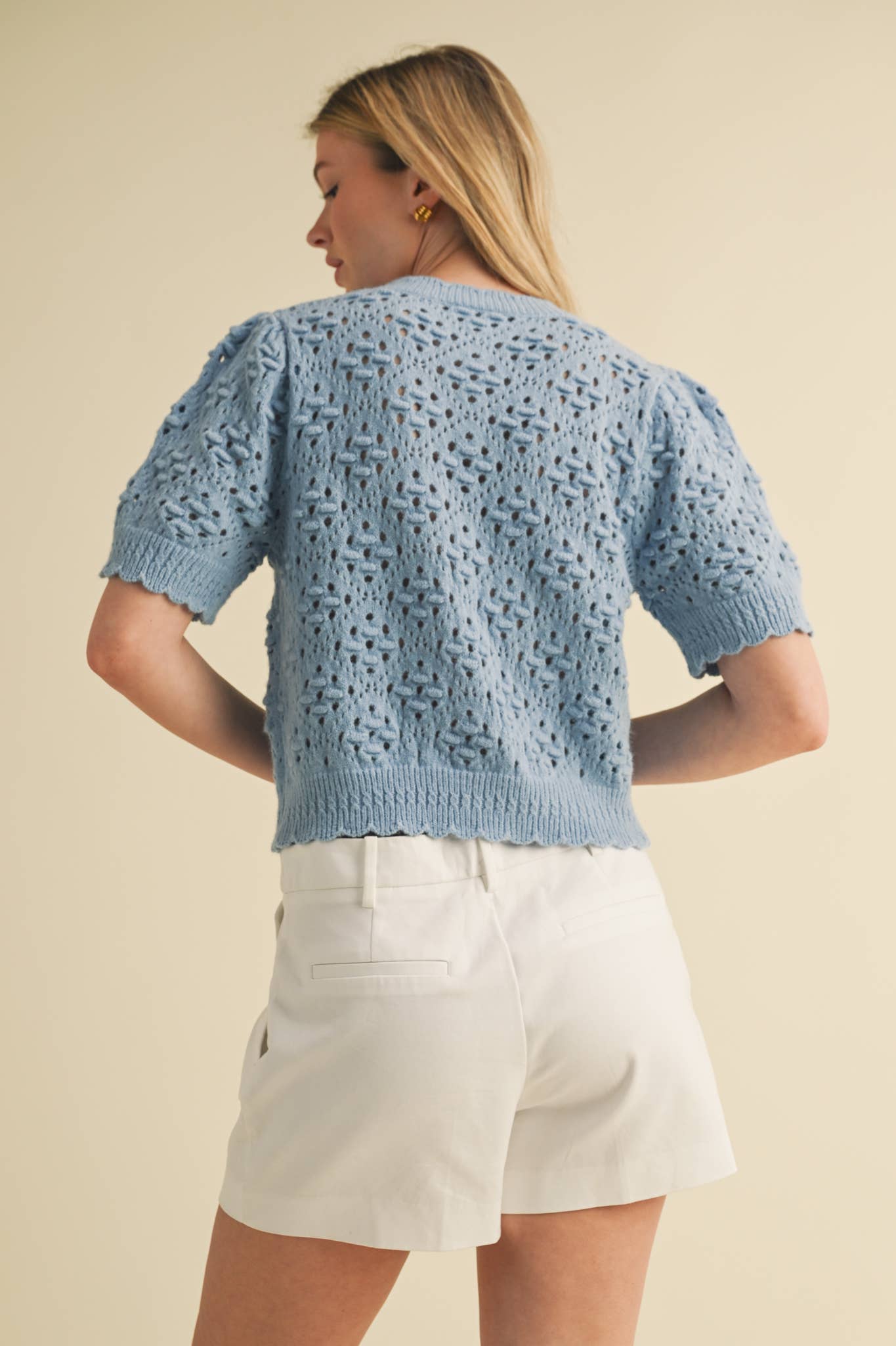 &MERCI - Wholesale Cardigan - Women's - CROPPED POINTELLE BUTTON DOWN SWEATER CARDIGAN MSW1085761