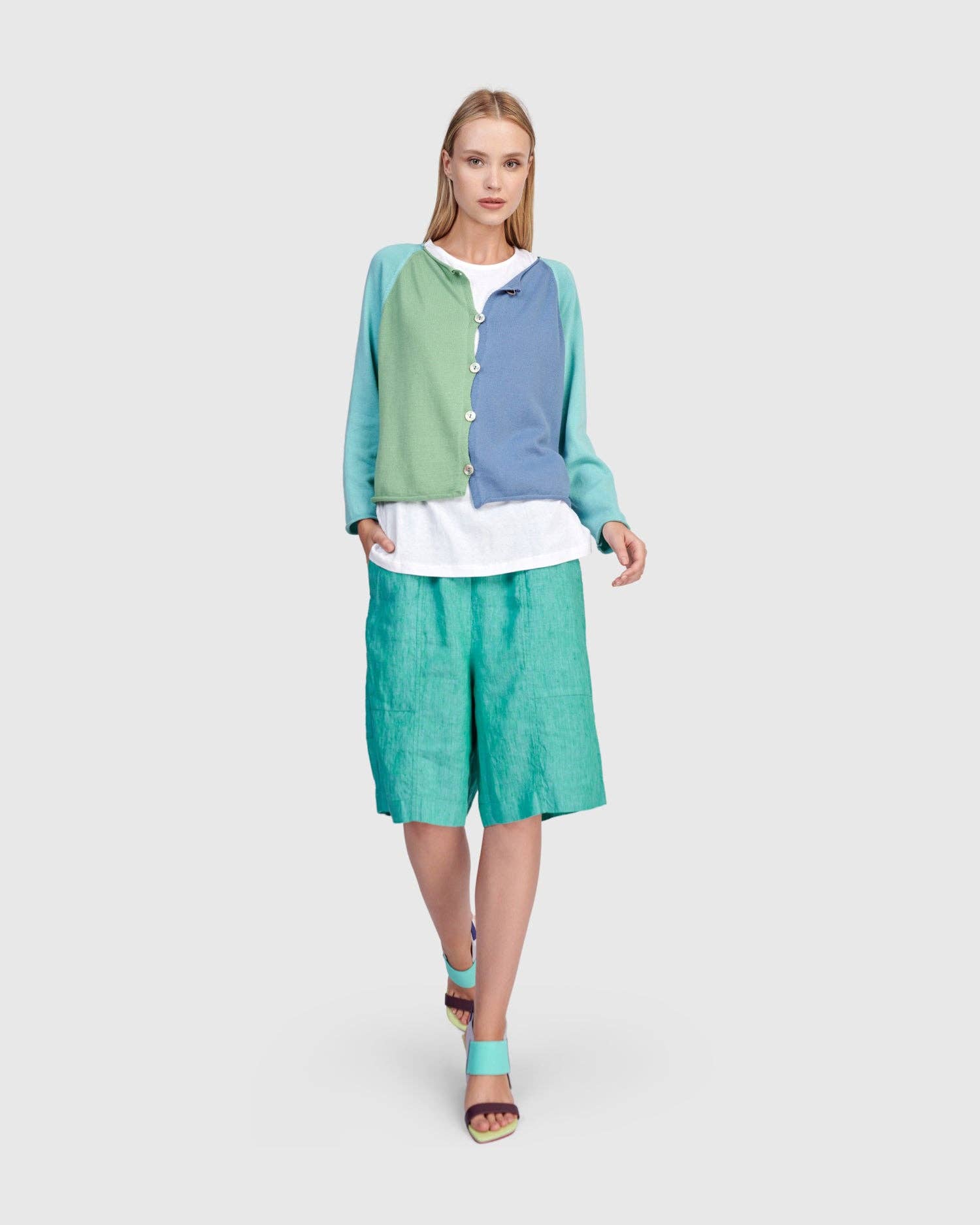 Gem Linen Shorts, Aqua for wholesale on Faire1