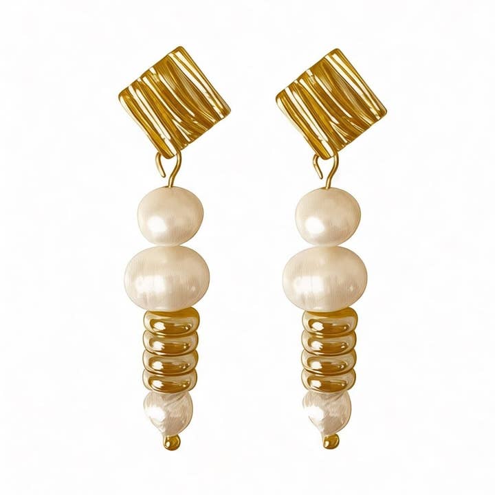 Mila Gold-Plated Drop Earrings with Akoya Baroque Pearls for wholesale by Lucy Andy Jewellery