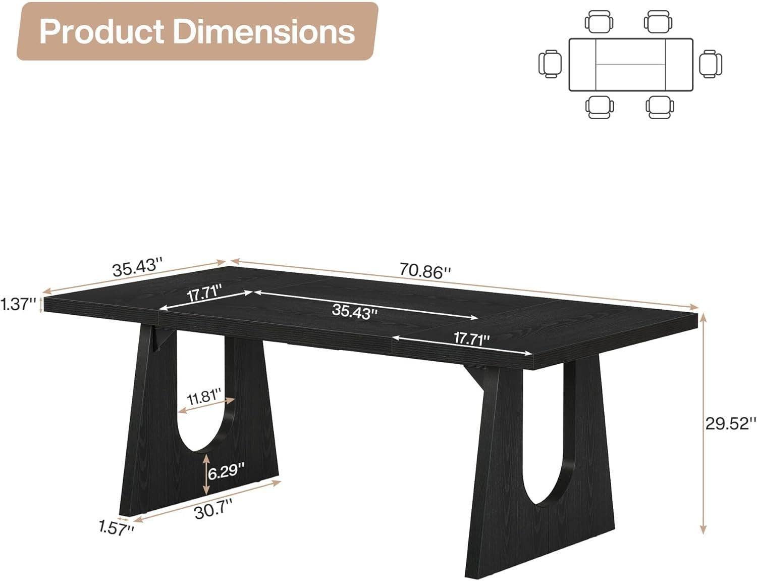 70.9 Inch Black Contemporary Rectangular Dining Table Seats 6 To 8 for wholesale on Faire1