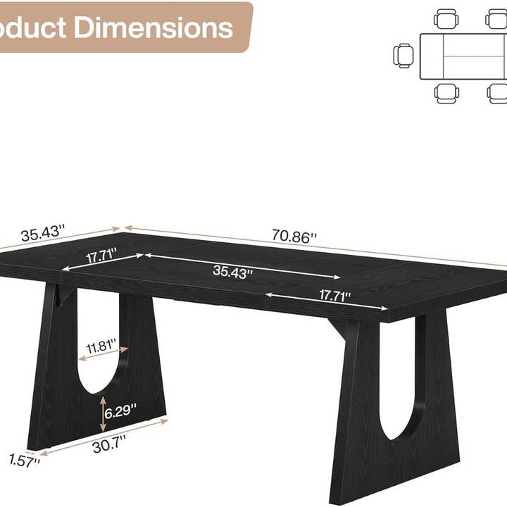 70.9 Inch Black Contemporary Rectangular Dining Table Seats 6 To 8 for wholesale on Faire1
