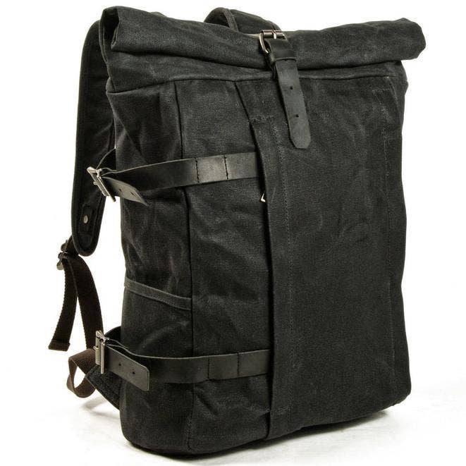 Canvas backpack with leather roll-top "Loft" for wholesale by Bomence